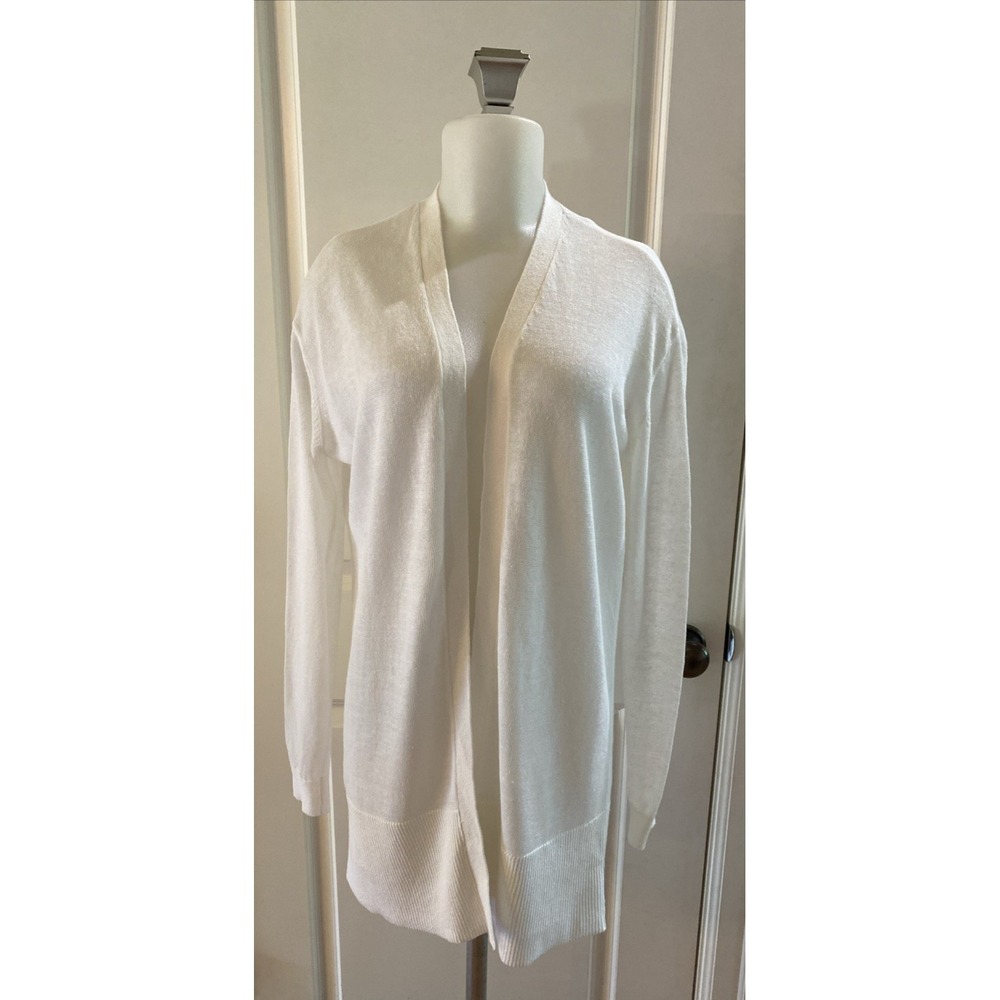 Ann Taylor White Linen Blend Open Knit Cardigan Sweater Size Small Longline NEW - Picture 1 of 10